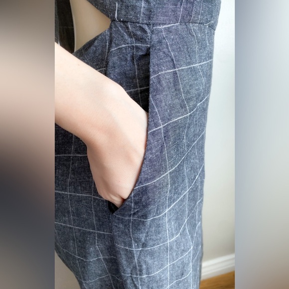 Dress Forum Windowpane Plaid Crop Jumpsuit Wide Leg Gray Bow Tie Preppy Geek M - Picture 9 of 10